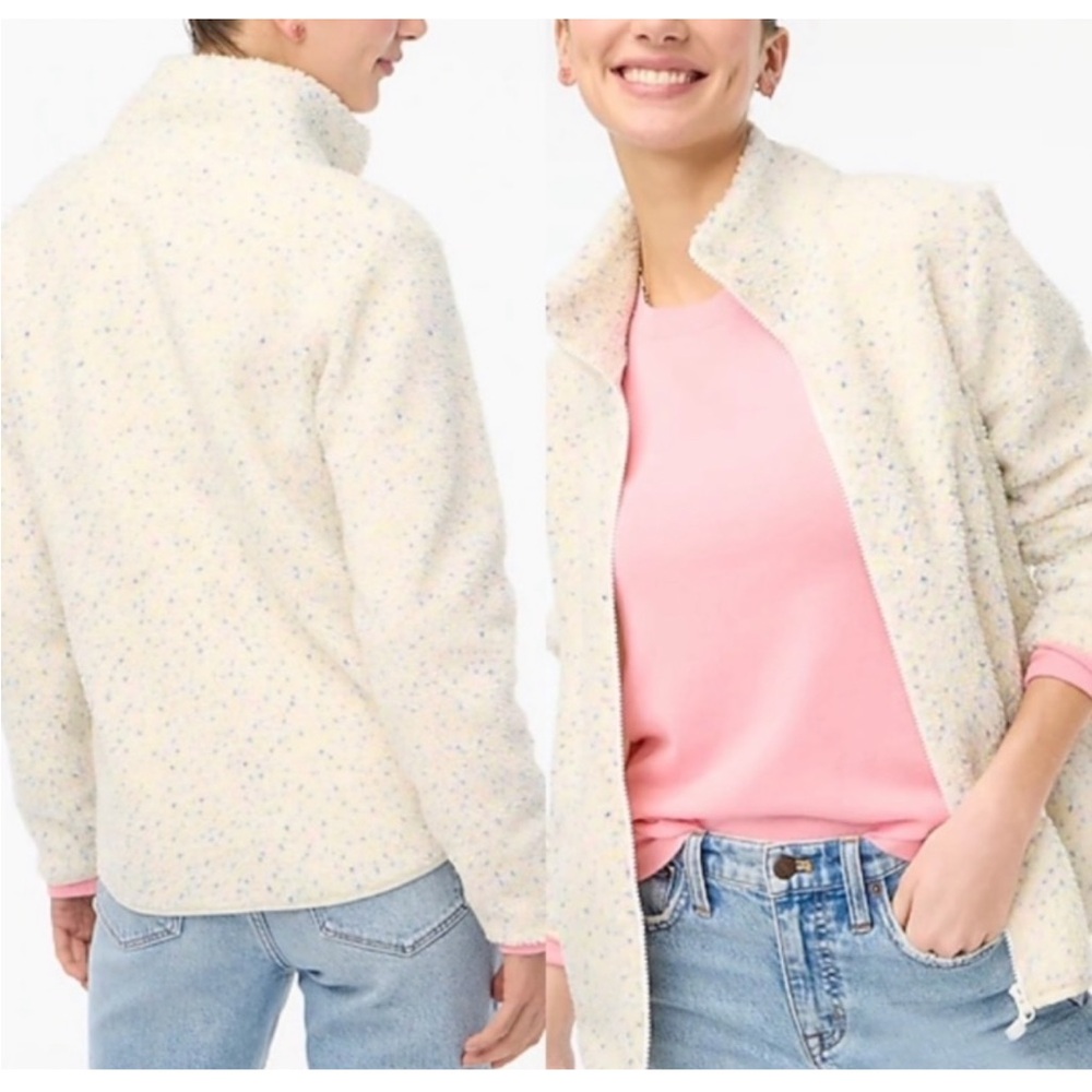 J. Crew Womens Confetti Flecked Cozy Sherpa Zip Jacket Coat XL B#1